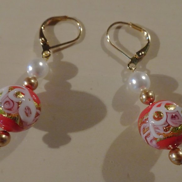 Handmade drop-style Murano earrings in Mediterranean orange with lampwork - Picture 10 of 10